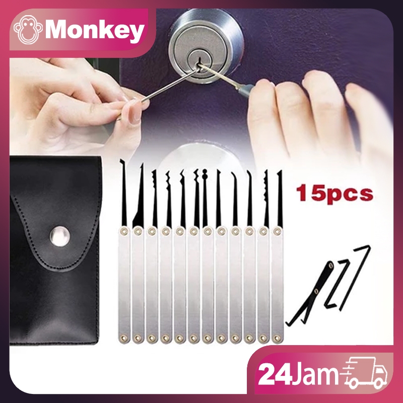 15pcs Set Alat Pembuka Kunci Gembok Pintu Darurat Locksmith Tools Lock Pick