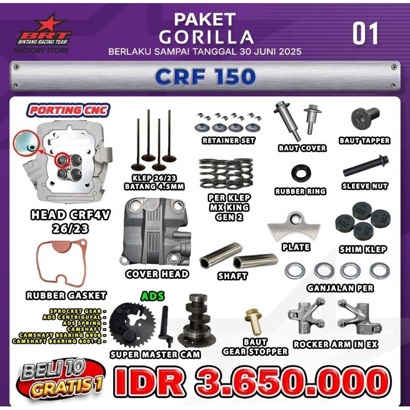 Paket Gorila Head Crf 4 VALVE BRT