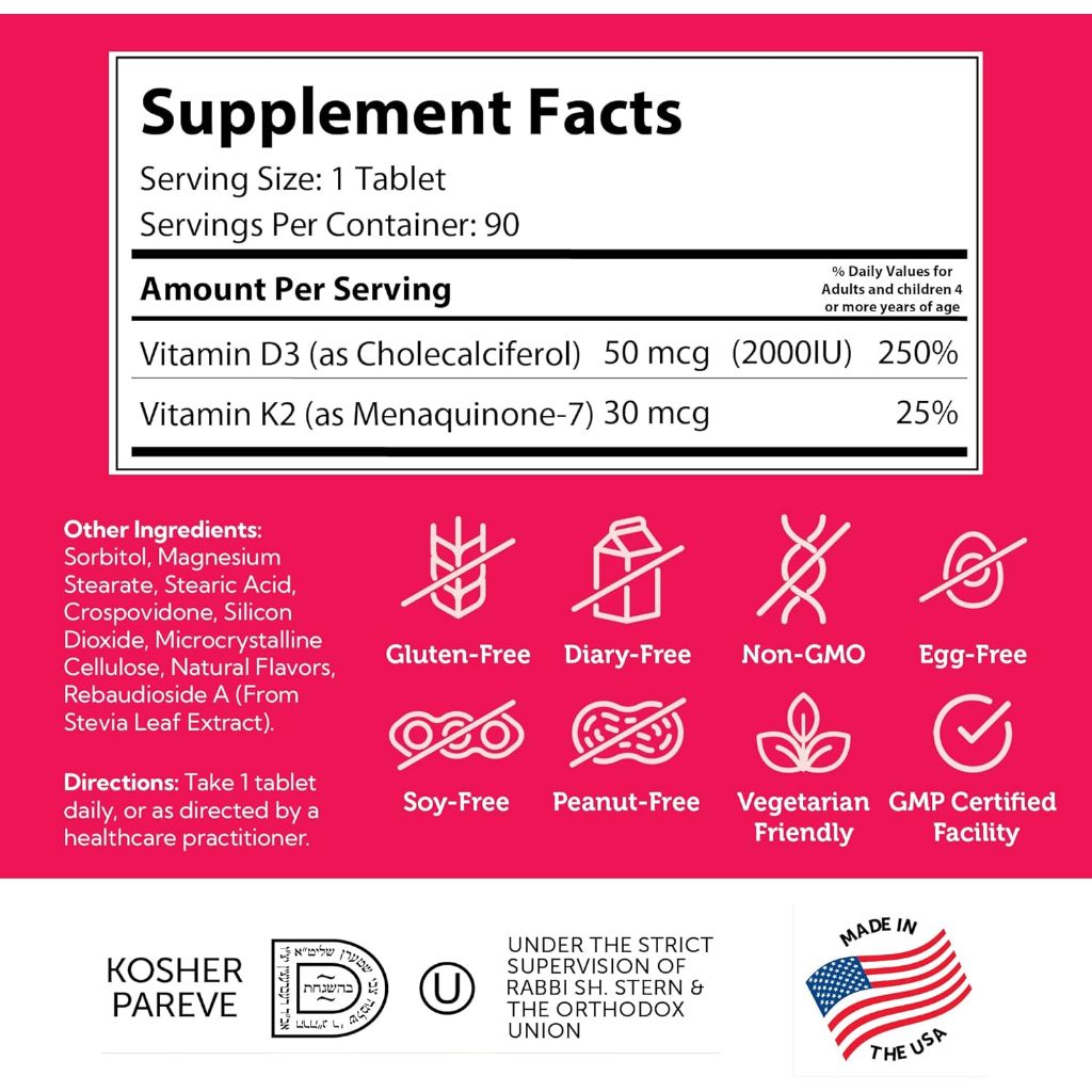 Zahler Junior K2 D3 2000IU 90 Chewable Tablets Vitamin Anak D3 + K2