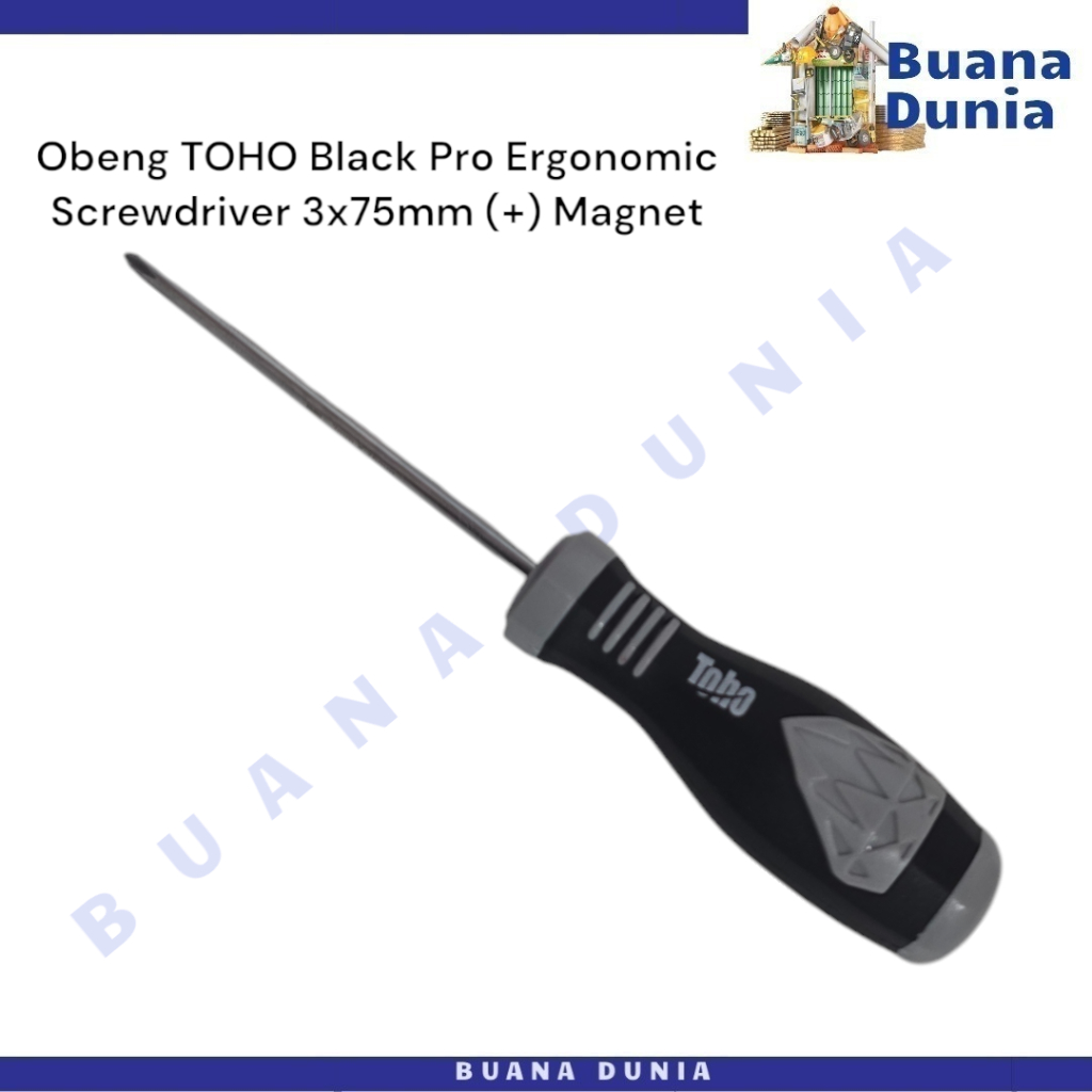 Obeng TOHO Black Pro Ergonomic 3x75mm (+) | Obeng Magnet | Screwdriver Perkakas | (1PC)