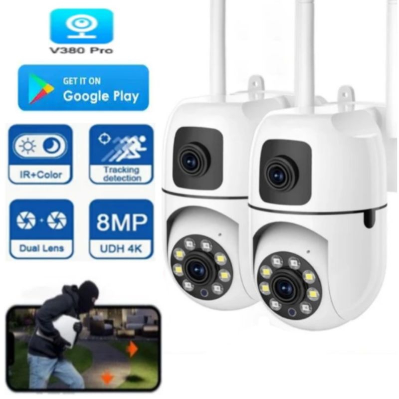 NEW IP CAMERA V380 PRO 16MP CCTV 2 ANTENA DUAL LENSA 360 ROTATION
