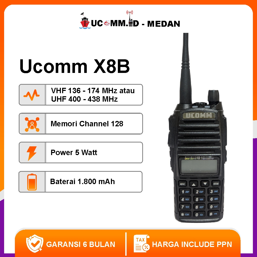 Ucomm X8B X8 HT Dualband VHF UHF 400 Mhz Garansi Resmi