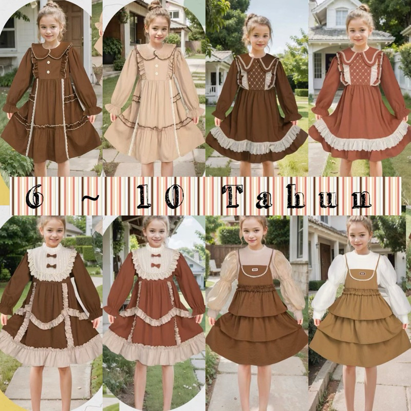 (IMPORT) DRESS BESAR TANGAN PANJANG PREMIUM USIA 6-10 TAHUN (C-451, C-452, C-458, C-4355, C-4517)