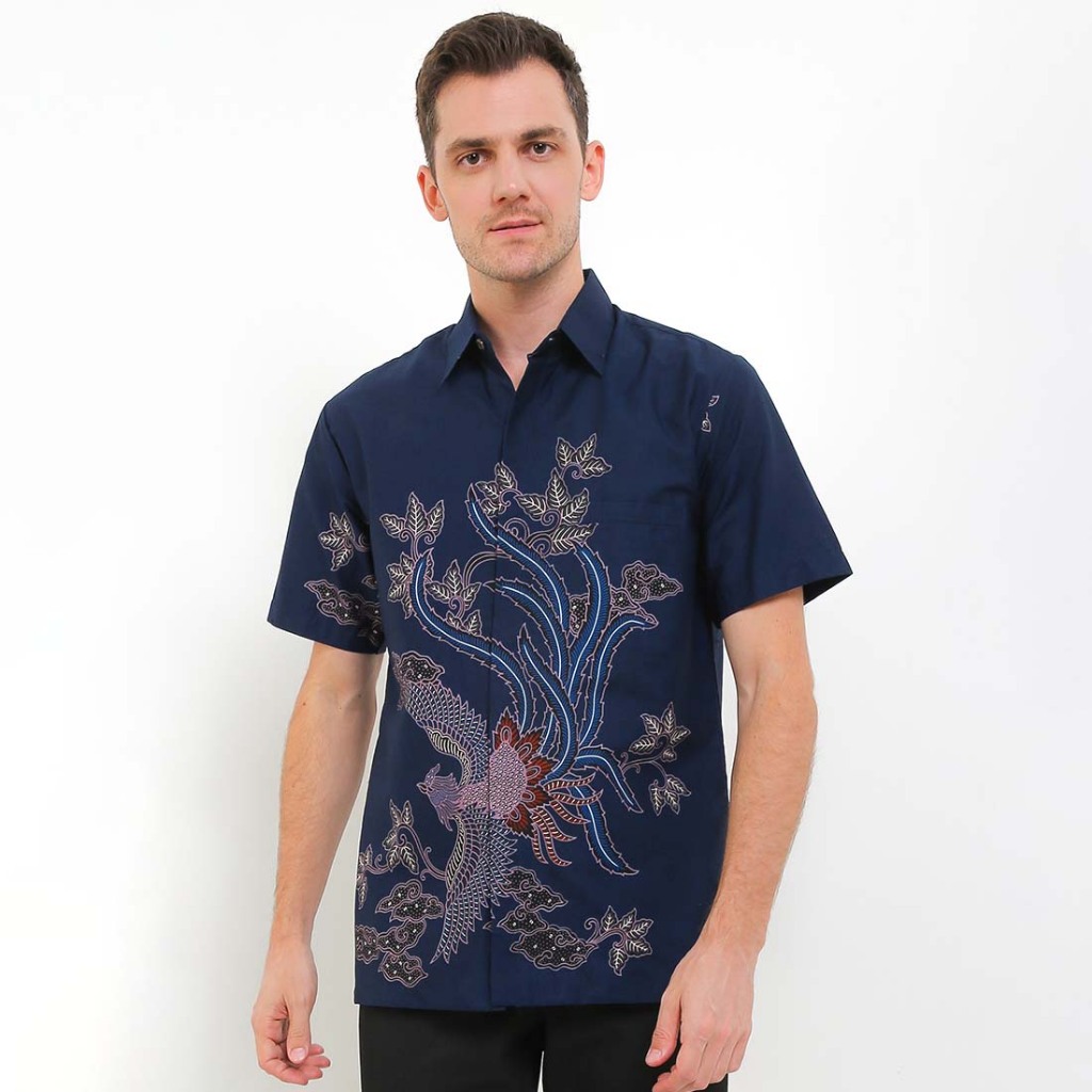 Rianty Batik Premium Pria Kemeja Pendek Hem Navy Furing Firenze