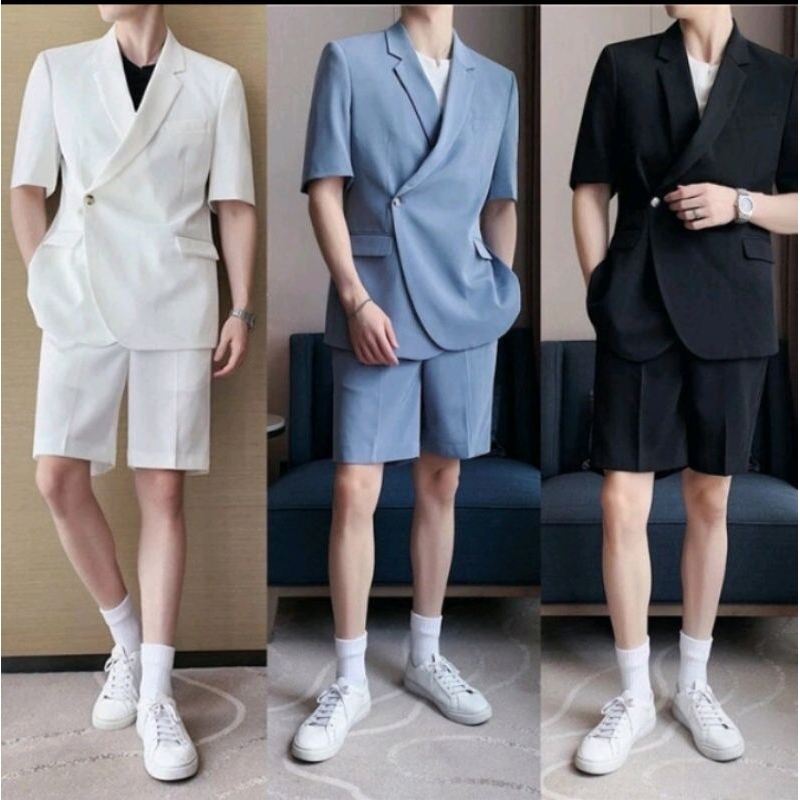 setelan blazer pria lengan pendek - jas pria lengan pendek -  stelan blazer anak muda lengan pendek 