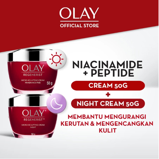 Olay Regenerist Micro-Sculpting Cream Niacinamide Antiaging - Paket Skincare 50Gr Day dan Night Crea