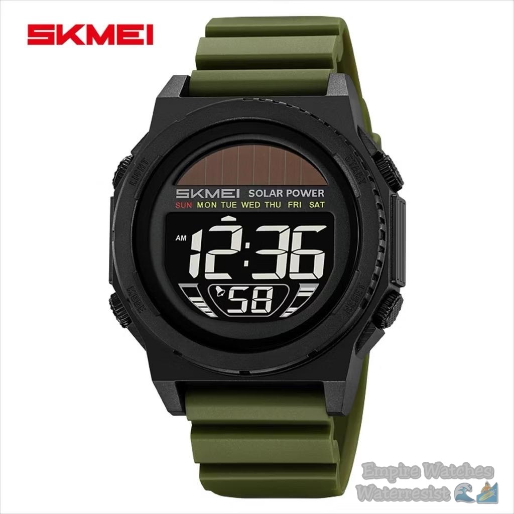 Jam Tangan Skmei 2358 Pria Cowok Digital Solar Power Strap Rubber Kualitas Original Waterproof