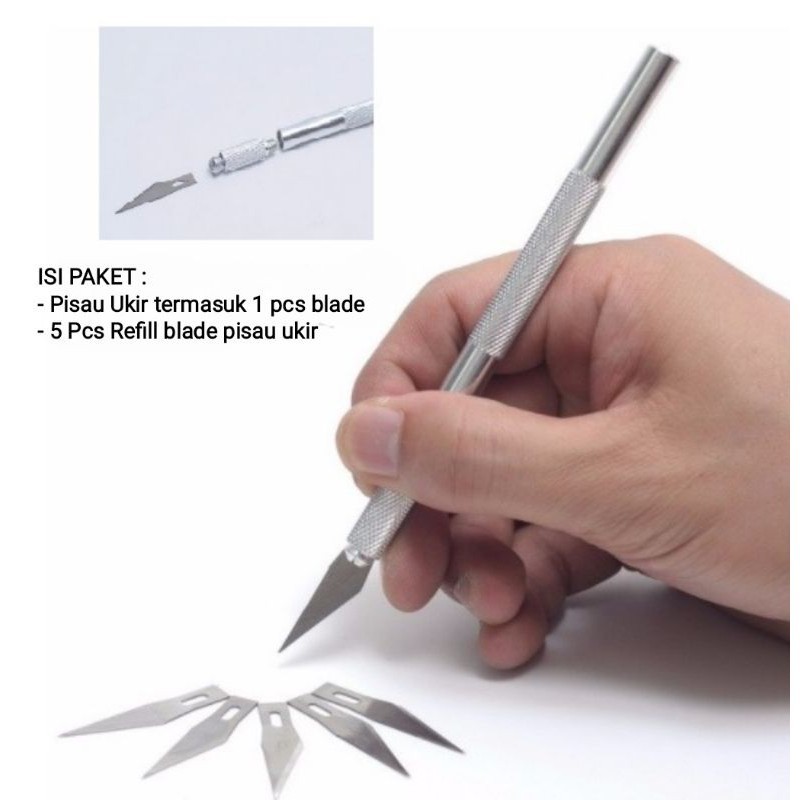 

Pisau Ukir Seni isi 5 Cutter Hobby Crafting Art Knife Metal Handle Blade / Pisau Bonsai