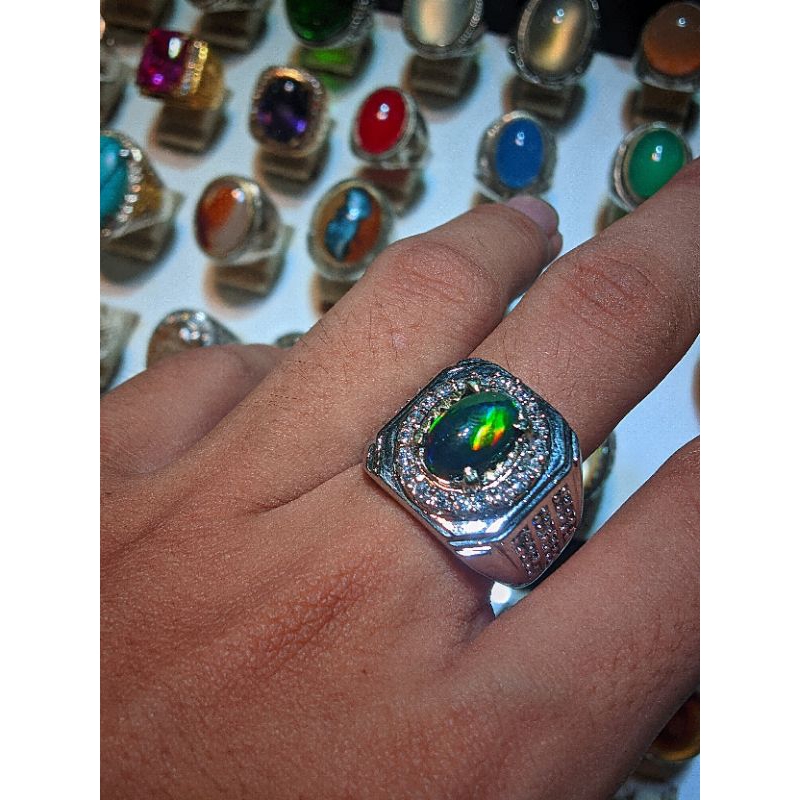 GEMS BLACK OPAL RING ALPAKA SUPER