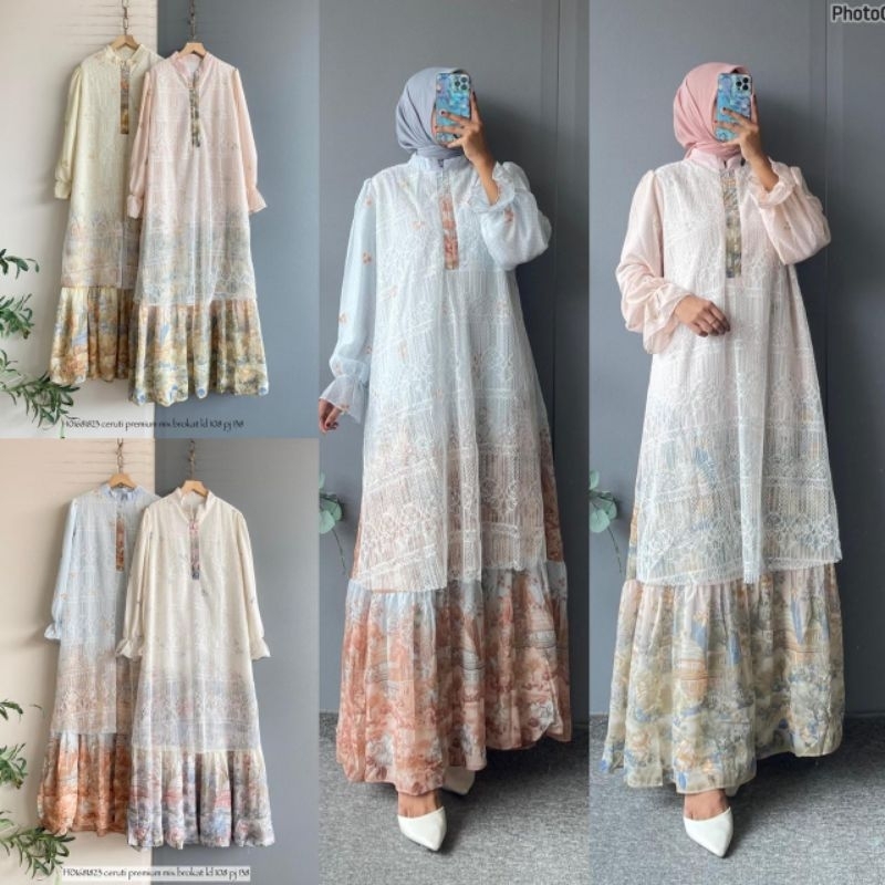 - Lucky Lacky Boutique - Gamis Ceruti mix Brokat Gamis Wanita Remaja Korean Style Terbaru Kekinian E