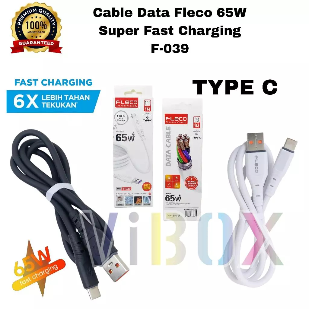 Kabel Data Fleco F-039 Type C Fast Charging Kabel Charger Fleco Type C F-039 65W Fast Charging Origi