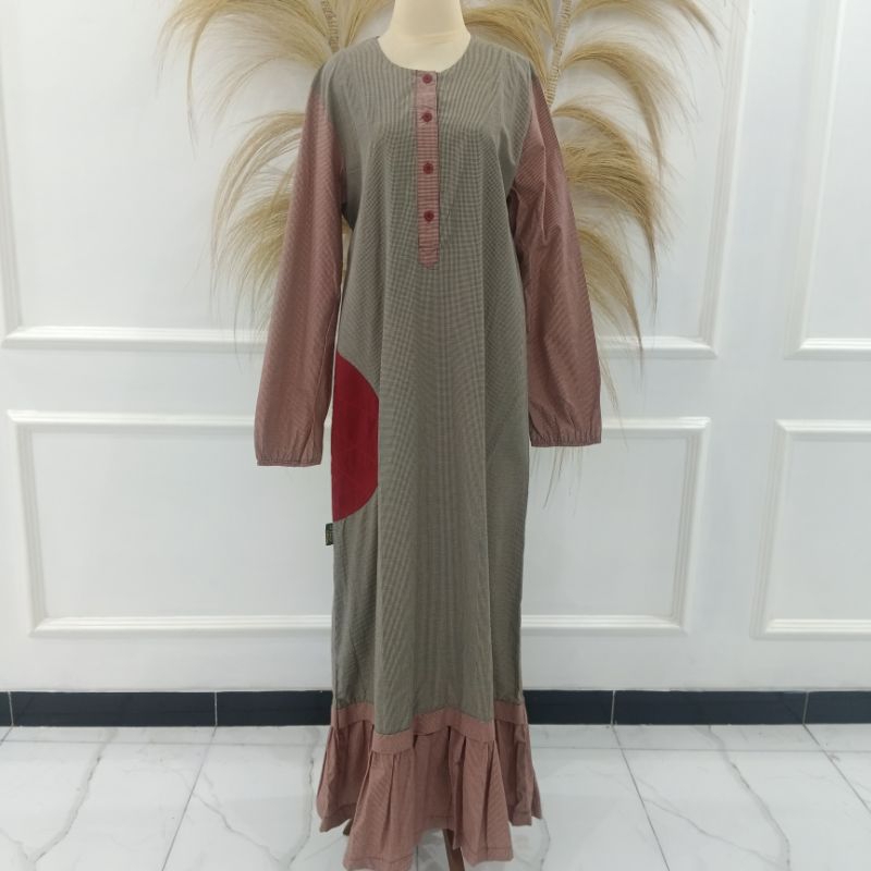 Gamis Attaqi Motif Kotak A-Line Busui