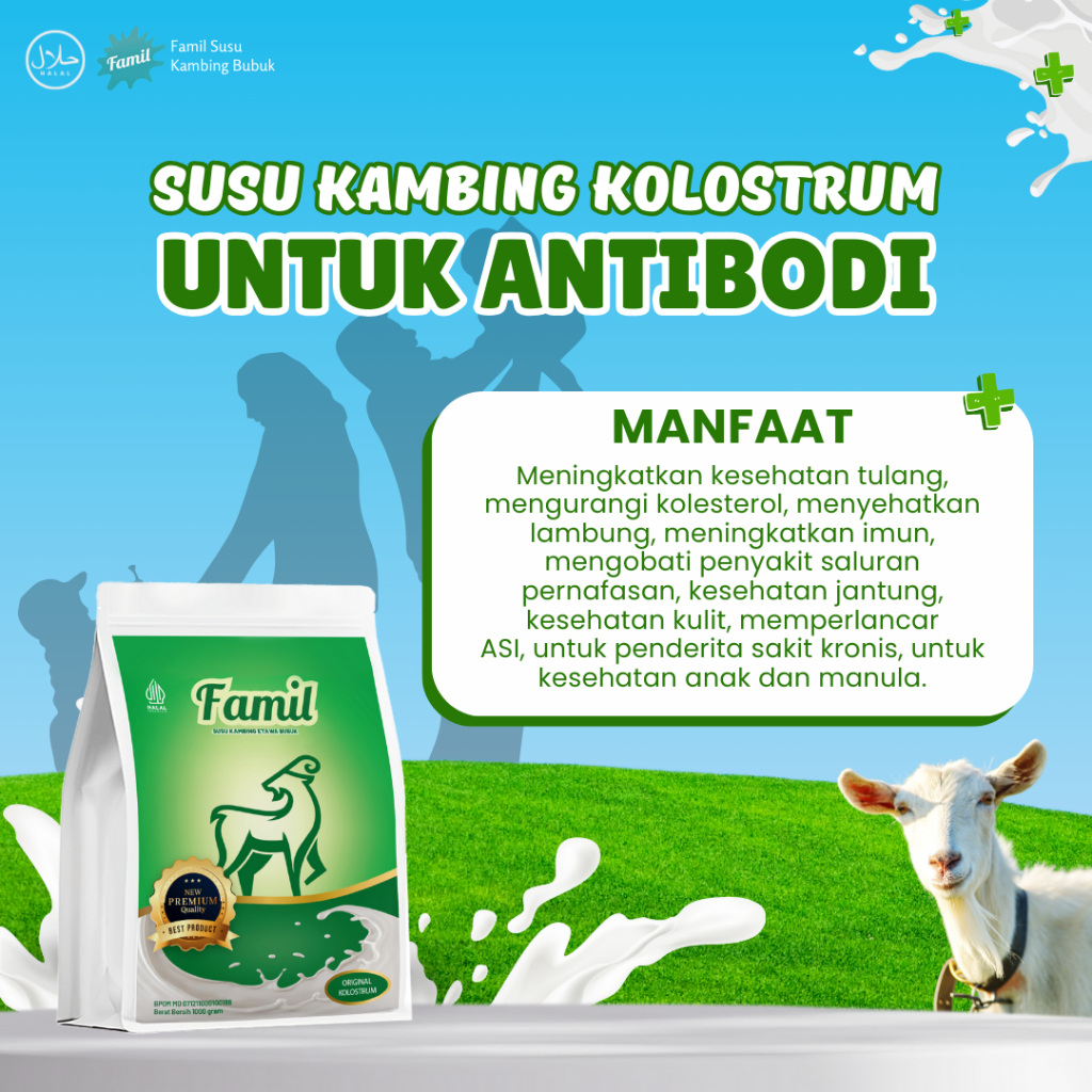 

Susu Kambing Etawa Bubuk Original Kolostrum 1000 Gram / 1Kg Famil Murni Colostrum Lebih Kaya Manfaat & Nutrisi Kalsium Untuk Tulang BPOM Halal Organik