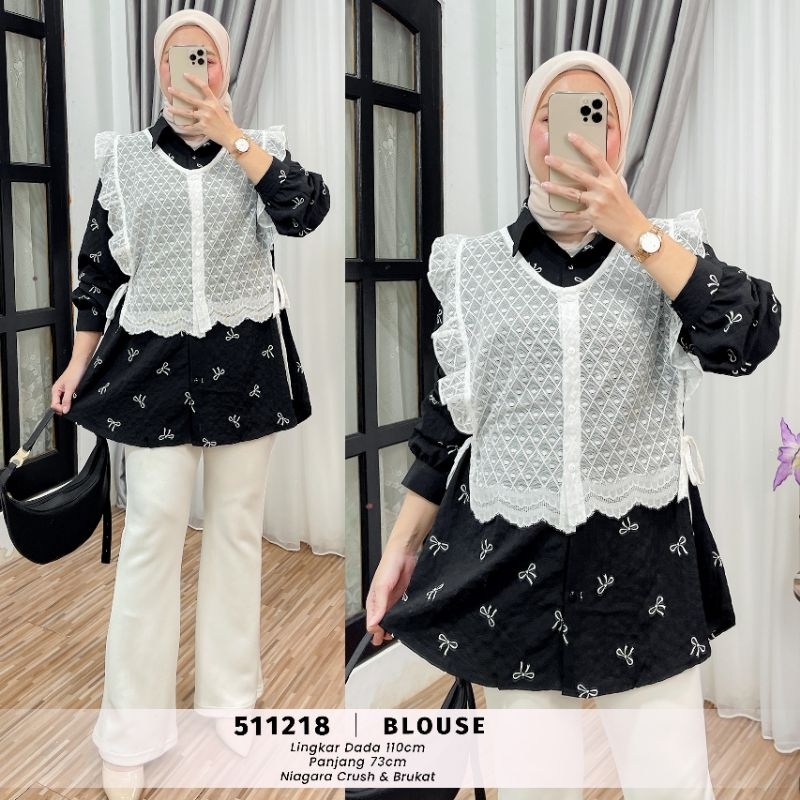 Kemeja Blouse bahan Niagara crush + brukat fit to Xl besar 2 warna