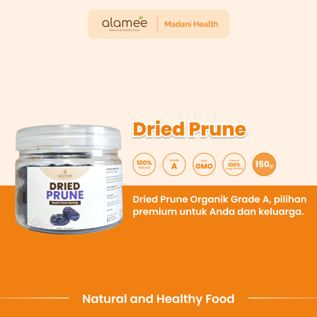 

ALAMEE Dried Prune Cemilan Buah Kering Sehat Buah Plum Kering Rendah Kalori Tanpa Biji PREMIUM 150gr