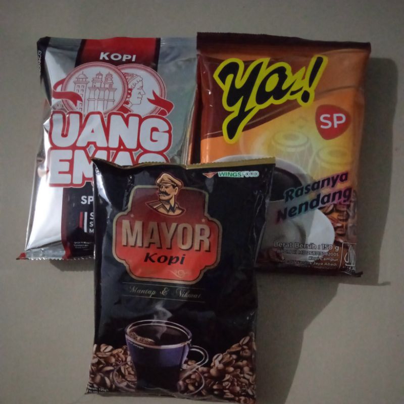 

paket mantap 1 kopi ya! 150 gram + 1 kopi mayor 125 gram + 1 kopi Uang emas 135 gram