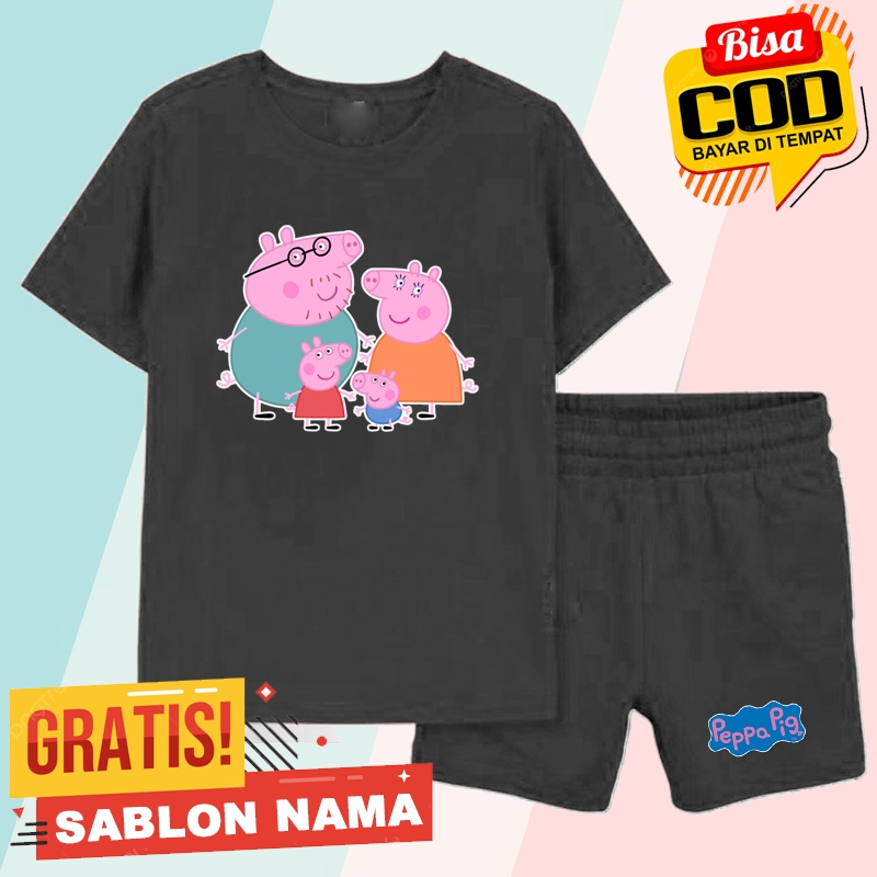 Setelan Koas Anak Peppa Pig / Baju Setelan Celana Kaos Anak Laki Laki & Perempuan Custom Nama Peppa 