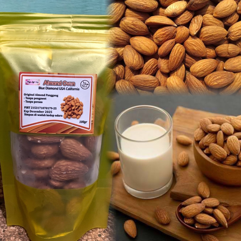 

kacang almond panggang berat 100gr roasted almond oven cemilan sehat gurih bumil asiboster halal