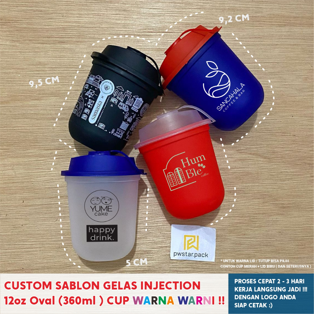 SABLON CUP INJECTION 12oz OVAL WARNA WARNI 