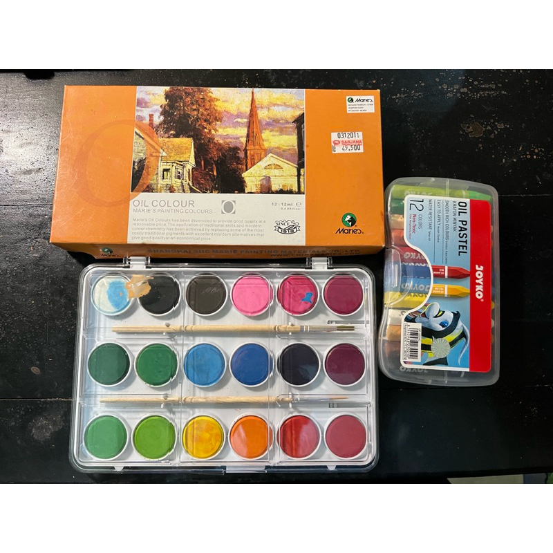 [Preloved Take All] Crayon Minyak Oil Pastel Joyko Isi 12 | Cat Air Watercolor 18 Warna Mr.DIY | Cat