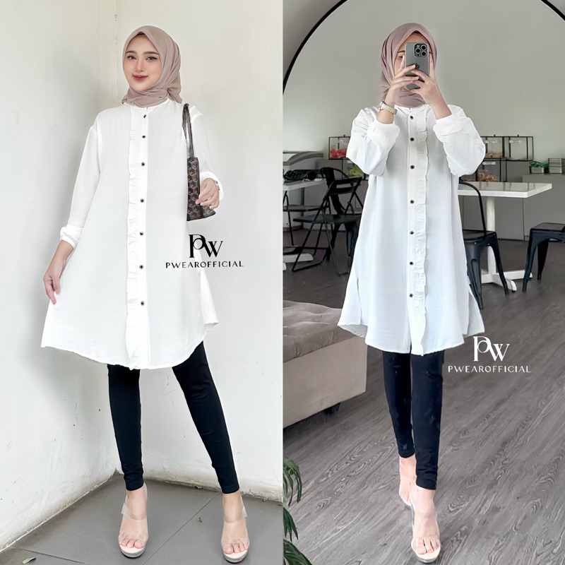 Marsela Tunik Basic Polos Pololinen Baju Tunik Busui Friendly Kancing || Kemeja Tunik Kancing Depan 