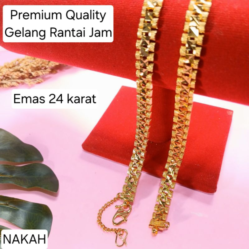 Gelang Emas Wanita 24 Karat Rantai Jam Tangan Tahan Pundar Replika Aslinya Tanpil Mewah 41139
