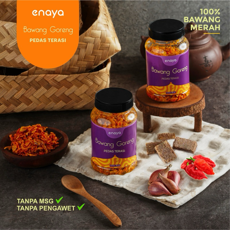 

Bawang Goreng Premium Pedas Terasi Tanpa Tepung Tanpa Bahan Pengawet Kriuk Gurih Pedas dan Rasa Terasi Khas dari Indramayu. 72gram