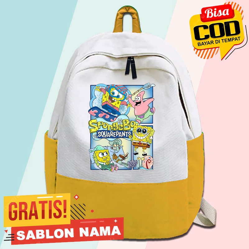 Tas Ransel Anak Spongebob Squarepant / Tas Gendong Anak Sekolah TK SD Ngaji Laki Laki & Perempuan Cu