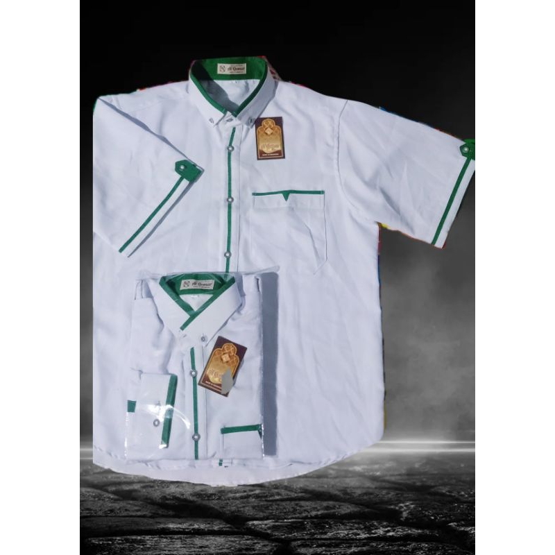 baju kemeja pria lengan pendek garis hijau