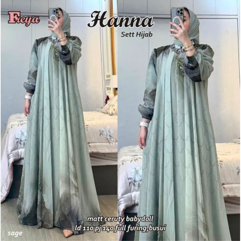 Dress gamis busana muslim set hijab (Hanna)