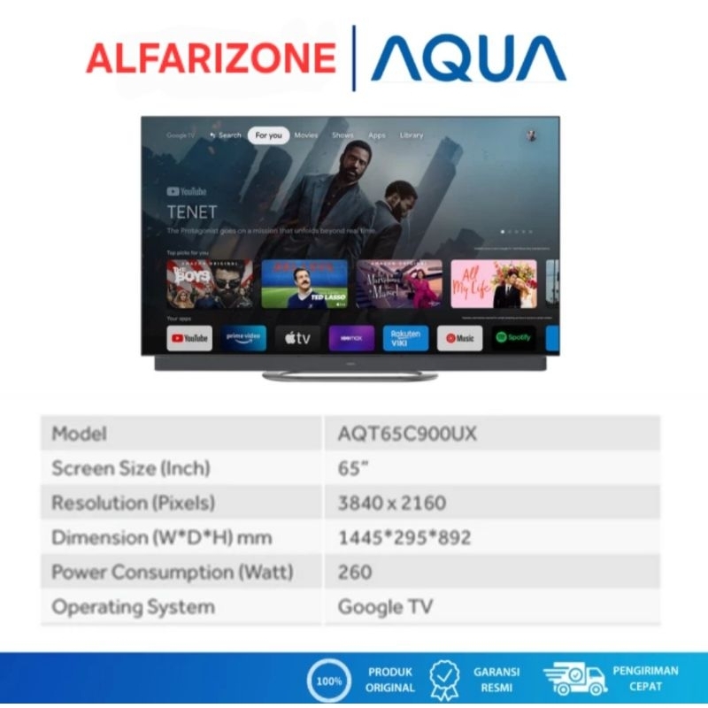 OLED TV 65 inch AQUA AQT65C900UX UHD 4K Dolby atmos Harman Kardon AQUA 65C900UX OLED 65" GOOGLE TV