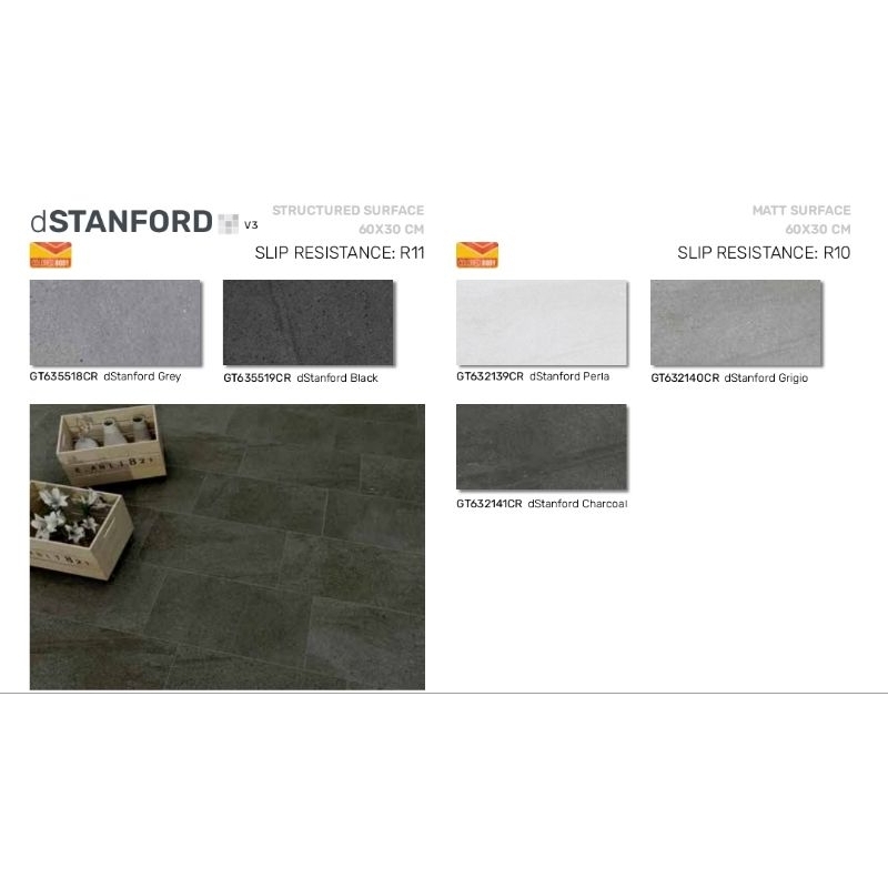 Roman Granit dStanford 60x30 Stanford Grey & Black matt surface granit lantai dinding tembok indoor 