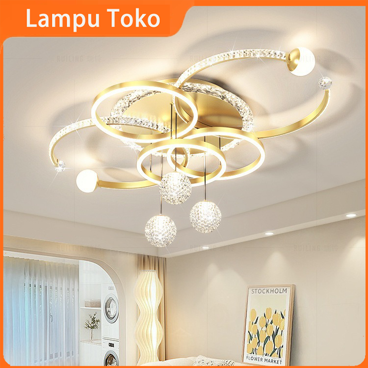 3 warna & bohlam lampu gratisLampu Gantung Mewah Ruang Tamu 110cm Lampu Hias Ruang Tamu LED Lampu