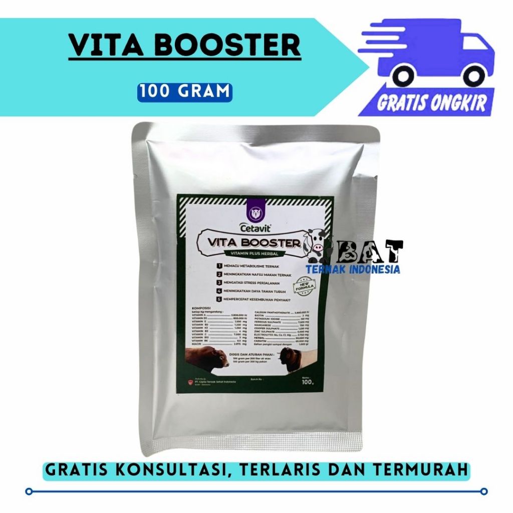 VITA BOOSTER 100 GRAM - Vitamin Penambah Nafsu Maka, Anti Stress Sapi Kambing Domba Ampuh