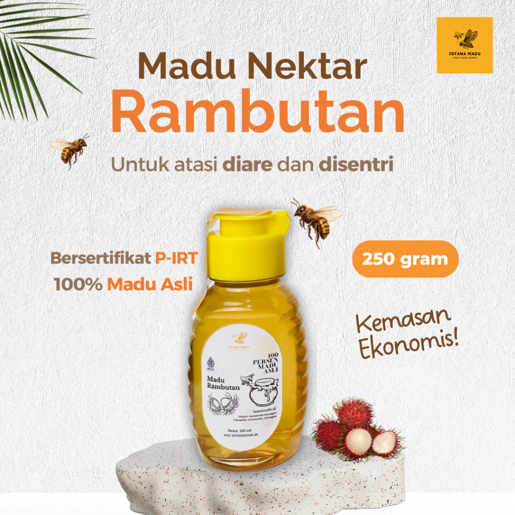 

[250 ml] MADU Rambutan Murni 100% - ISTANA MADU - Cocok untuk diare dan disentri