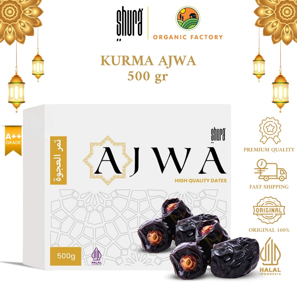 

Shura Kurma Ajwa Box 500gr Kurma Manis Lembut Super Premium kurma 100% Original