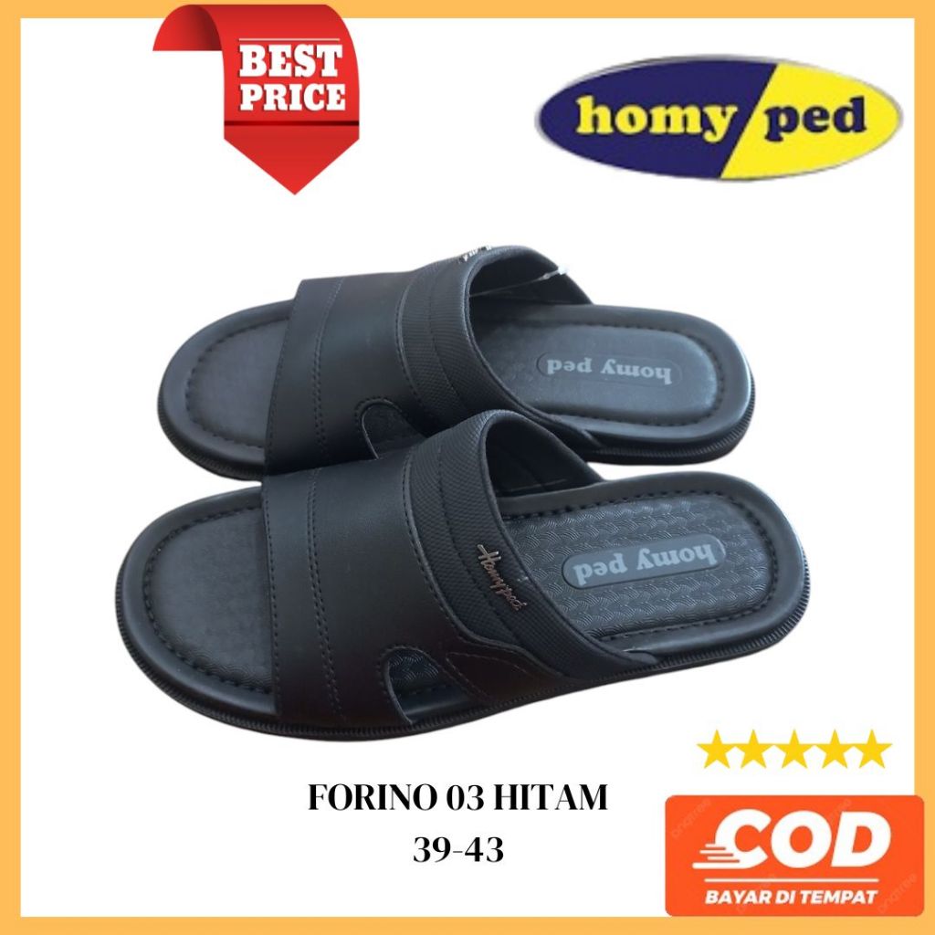Homy Ped Forino 03 Hitam 39-43 SANDAL SLIDE CASUAL PRIA HOMYPED BERKULITAS ORI