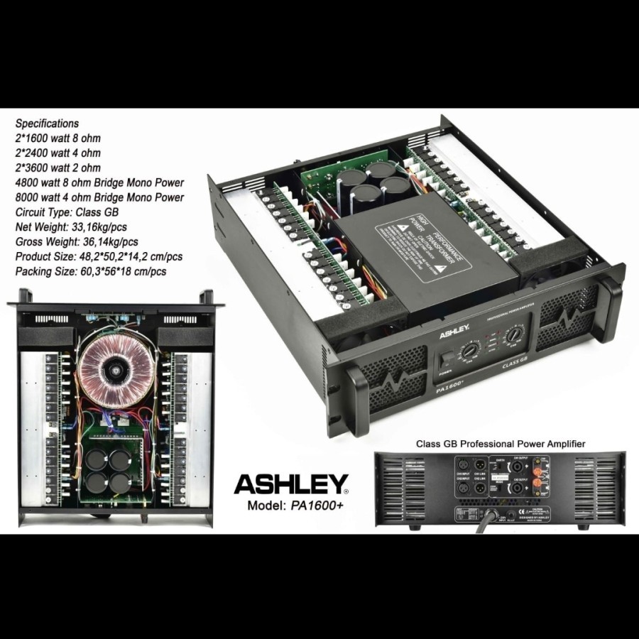 Power Amplifier ASHLEY PA1600/PA 1600 Class GB ORIGINAL