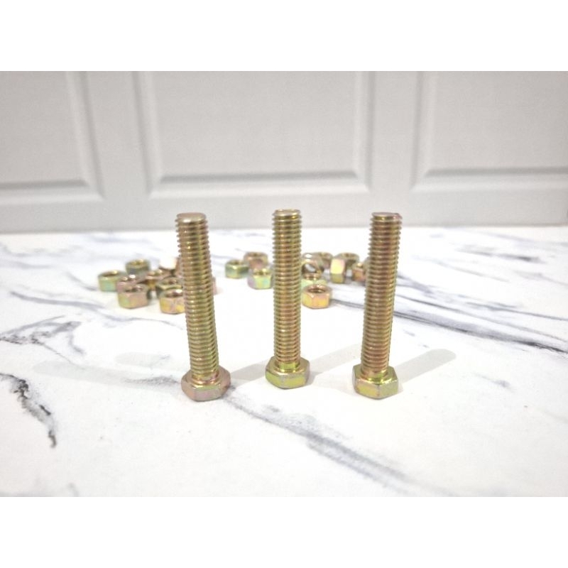 Baut Kuning 8x45mm/ Baut Mur Hexagon Kuning / Baut Mur Hex
