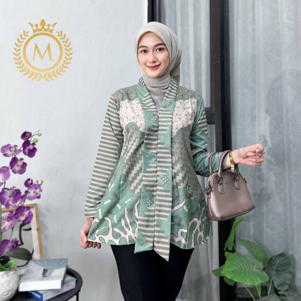 Irma Kebaya Batik Wanita Modern Lengan Panjang Puffy Blouse Batik Baju Kerja Wanita Modern