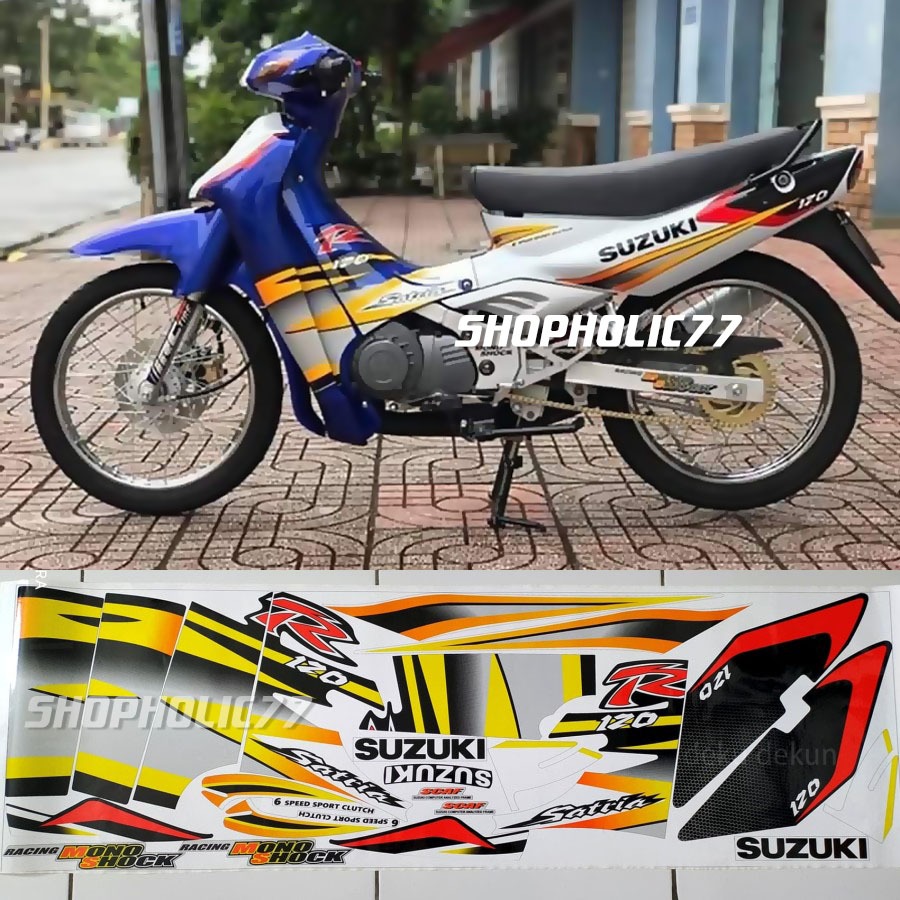 Striping Satria Lumba Satria 2Tak Biru Putih Variasi Tahan Vernis