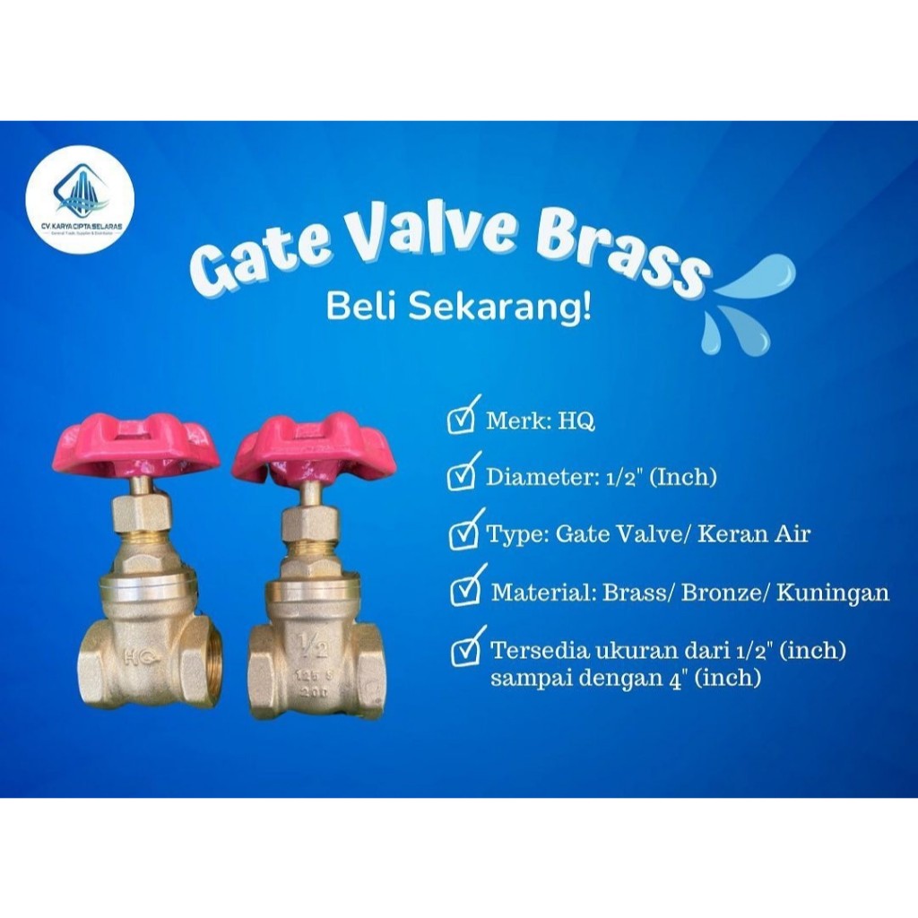 Gate Valve HQ / Stop Kran Kuningan 1/2 inch HQ