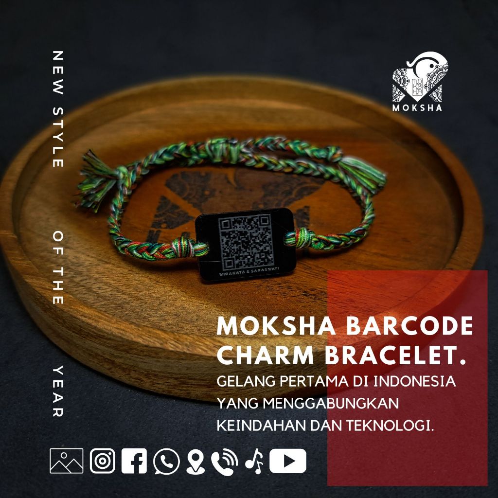 Moksha Barcode Charm Bracelet Pertama ke Indonesia Gelang Tali Tridatu Barcode ( NON COD )