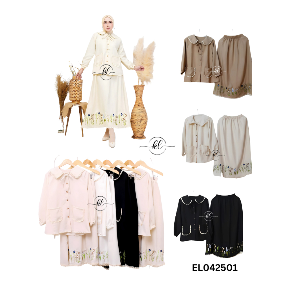 Baju Lebaran Stelan Wanita Bangkok Bordir, Korean Style, One Set Bordir, ELLEN EL - 01