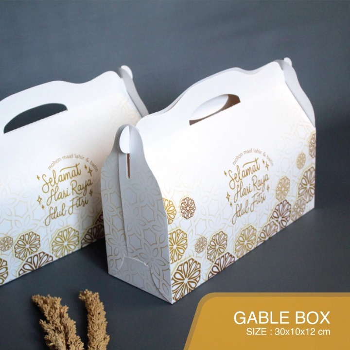 

( 5 Pcs ) Gable Box Kue Hampers Lebaran Idul Fitri Muat 3 Pcs Toples 600 ml Tebal Kokoh Ukuran 30x10x12