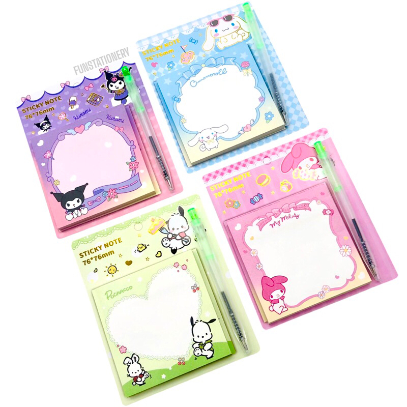 

STICKY NOTES + PULPEN A02-8 SANRIO (7.6 x 7.6cm) / NOTES MINI / MEMO TEMPEL KUROMI CINNAMOROLL