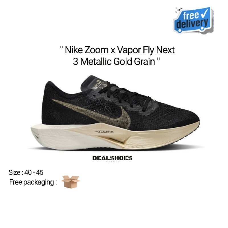 Zoom x Vapor Fly 3 Black Metallic Gold Grain 100% Authentic Shoes