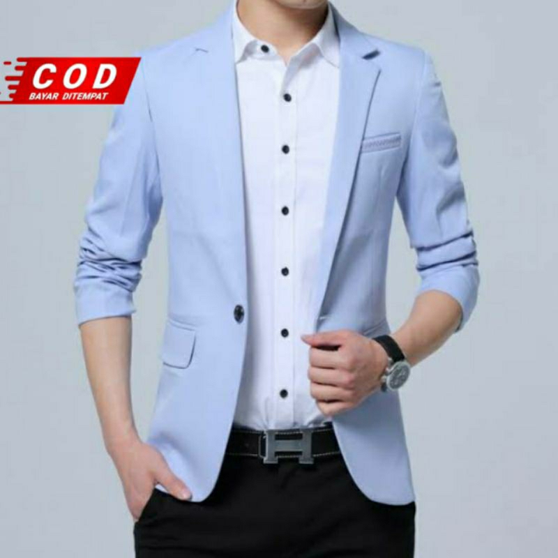 JAS PRIA BLAZER BIRU MUDA SLIMFIT SOFT BLUE PREMIUM MURAH