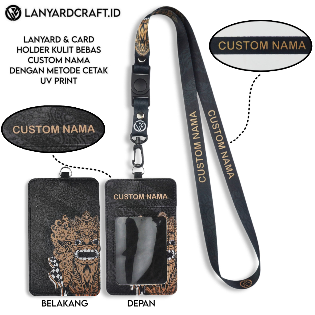 

V1 Id Card Holder Leather Custom + Lanyard Custom Nama Barong Series Gantungan Tali Lanyard Holder Id Card Kulit UV Print