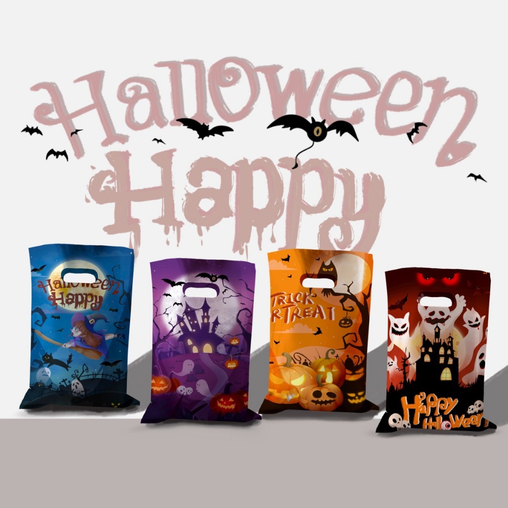 

10 Pcs Plastik tenteng snack cookies permen 16,5x26,5 cm edisi Halloween/ Plastik jinjing tenteng unik motif edisi khusus Halloween